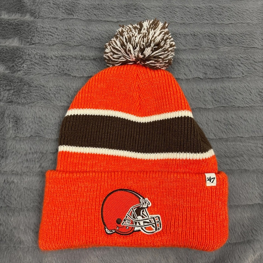 47 Brand Cleveland Browns NFL Season Ticket Member Pom Beanie Hat Orange Brown